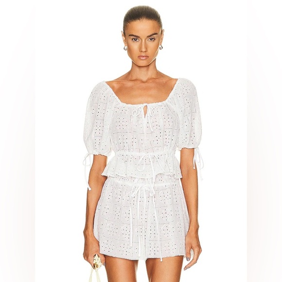 NWT GANNI Light Broderie Anglaise Cropped Top - Size 36 - White - Picture 1 of 11
